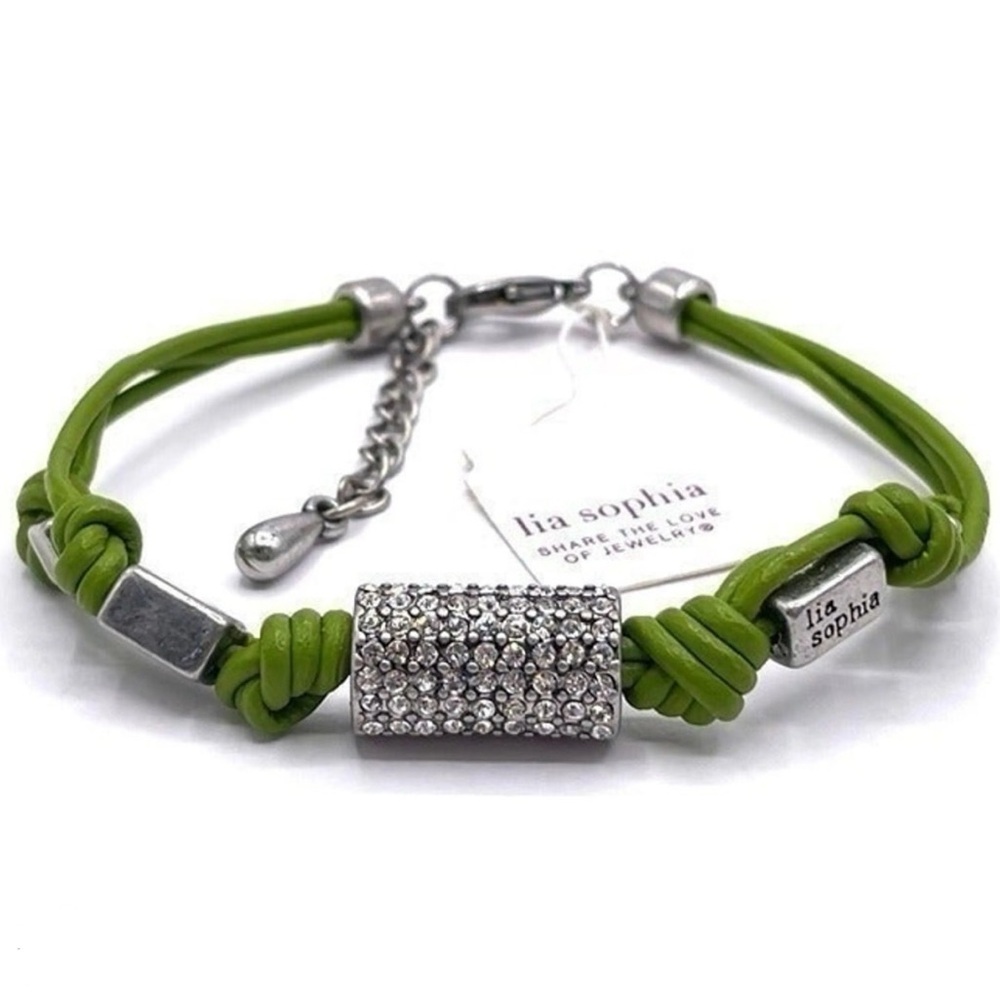 NWT Lia Sophia Green Bracelet with Rhinestones and Silver Hardware